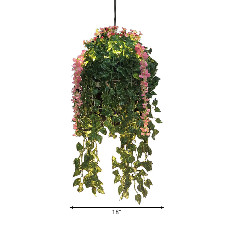 Burst/Barn/Birdcage Plant LED Pendant Lamp Industrial Pink/Green/Purple Finish Iron Hanging Chandelier for Bistro Clearhalo 'Cast Iron' 'Ceiling Lights' 'Chandeliers' 'Industrial Chandeliers' 'Industrial' 'Metal' 'Middle Century Chandeliers' 'Rustic Chandeliers' 'Tiffany' Lighting' 1907039