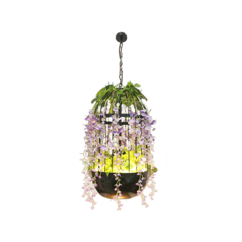 Burst/Barn/Birdcage Plant LED Pendant Lamp Industrial Pink/Green/Purple Finish Iron Hanging Chandelier for Bistro Clearhalo 'Cast Iron' 'Ceiling Lights' 'Chandeliers' 'Industrial Chandeliers' 'Industrial' 'Metal' 'Middle Century Chandeliers' 'Rustic Chandeliers' 'Tiffany' Lighting' 1907041