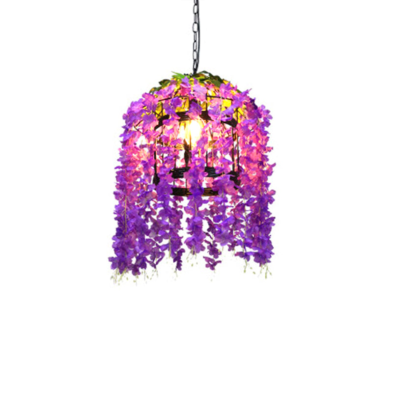 Burst/Barn/Birdcage Plant LED Pendant Lamp Industrial Pink/Green/Purple Finish Iron Hanging Chandelier for Bistro Clearhalo 'Cast Iron' 'Ceiling Lights' 'Chandeliers' 'Industrial Chandeliers' 'Industrial' 'Metal' 'Middle Century Chandeliers' 'Rustic Chandeliers' 'Tiffany' Lighting' 1907044