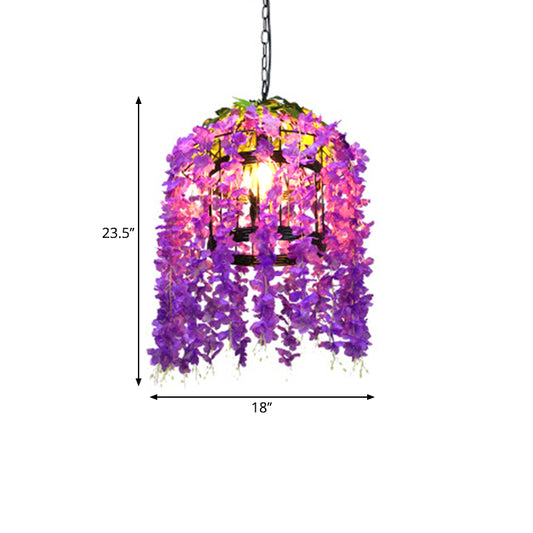 Burst/Barn/Birdcage Plant LED Pendant Lamp Industrial Pink/Green/Purple Finish Iron Hanging Chandelier for Bistro Clearhalo 'Cast Iron' 'Ceiling Lights' 'Chandeliers' 'Industrial Chandeliers' 'Industrial' 'Metal' 'Middle Century Chandeliers' 'Rustic Chandeliers' 'Tiffany' Lighting' 1907045