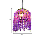 Burst/Barn/Birdcage Plant LED Pendant Lamp Industrial Pink/Green/Purple Finish Iron Hanging Chandelier for Bistro Clearhalo 'Cast Iron' 'Ceiling Lights' 'Chandeliers' 'Industrial Chandeliers' 'Industrial' 'Metal' 'Middle Century Chandeliers' 'Rustic Chandeliers' 'Tiffany' Lighting' 1907045