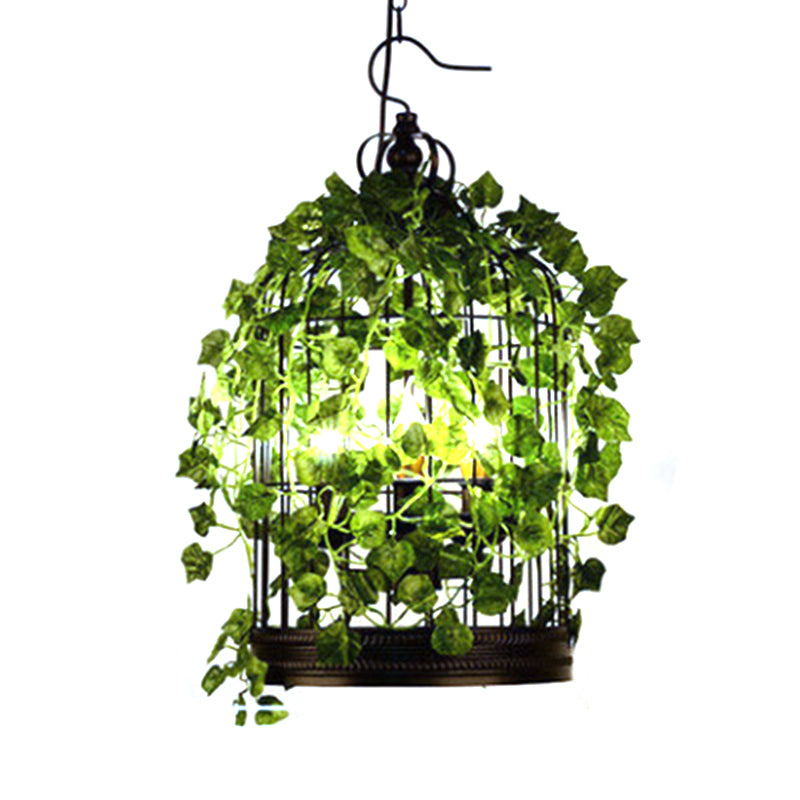 4-Head Plant Pendant Chandelier Rural Restaurant Hanging Light with Basket/Bowl Iron Cage in Black Black C Clearhalo 'Cast Iron' 'Ceiling Lights' 'Chandeliers' 'Industrial Chandeliers' 'Industrial' 'Metal' 'Middle Century Chandeliers' 'Rustic Chandeliers' 'Tiffany' Lighting' 1907060
