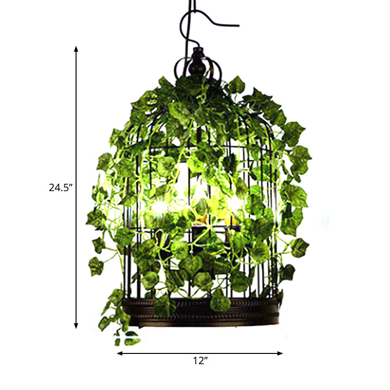 4-Head Plant Pendant Chandelier Rural Restaurant Hanging Light with Basket/Bowl Iron Cage in Black Clearhalo 'Cast Iron' 'Ceiling Lights' 'Chandeliers' 'Industrial Chandeliers' 'Industrial' 'Metal' 'Middle Century Chandeliers' 'Rustic Chandeliers' 'Tiffany' Lighting' 1907061