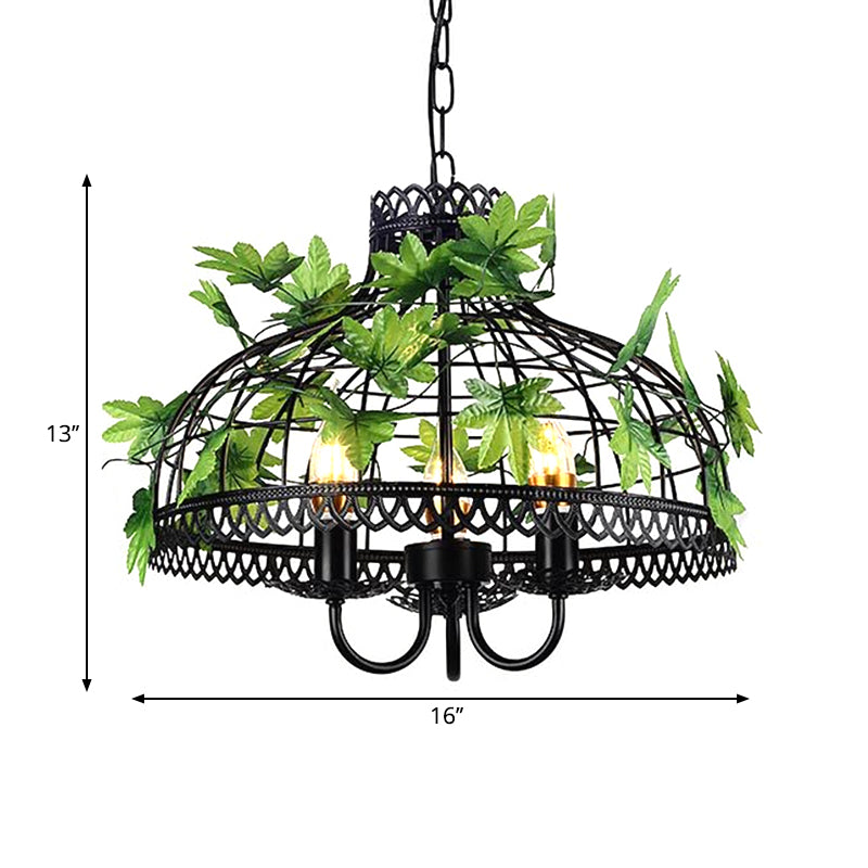 4-Head Plant Pendant Chandelier Rural Restaurant Hanging Light with Basket/Bowl Iron Cage in Black Clearhalo 'Cast Iron' 'Ceiling Lights' 'Chandeliers' 'Industrial Chandeliers' 'Industrial' 'Metal' 'Middle Century Chandeliers' 'Rustic Chandeliers' 'Tiffany' Lighting' 1907063