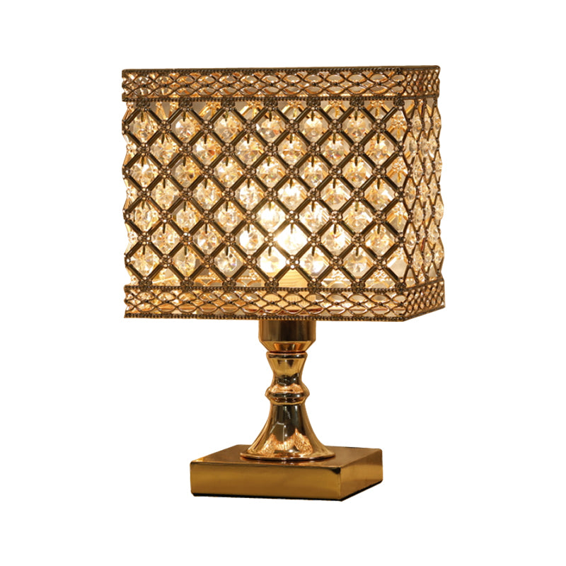 Gold Geometry Reading Light with Grid/Dot Design Modernist 1-Light Crystal Encrusted Nightstand Lamp for Bedside Clearhalo 'Lamps' 'Table Lamps' Lighting' 1907184