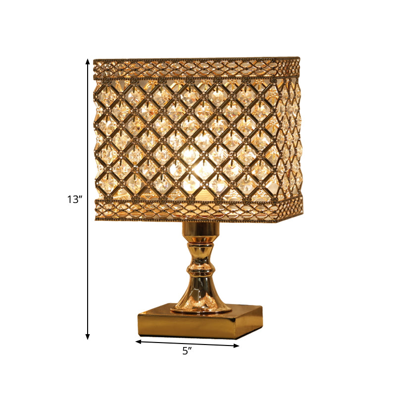 Gold Geometry Reading Light with Grid/Dot Design Modernist 1-Light Crystal Encrusted Nightstand Lamp for Bedside Clearhalo 'Lamps' 'Table Lamps' Lighting' 1907185