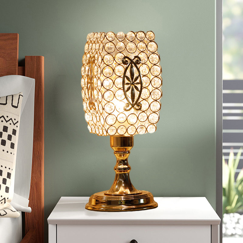 Gold Geometry Reading Light with Grid/Dot Design Modernist 1-Light Crystal Encrusted Nightstand Lamp for Bedside Clearhalo 'Lamps' 'Table Lamps' Lighting' 1907187