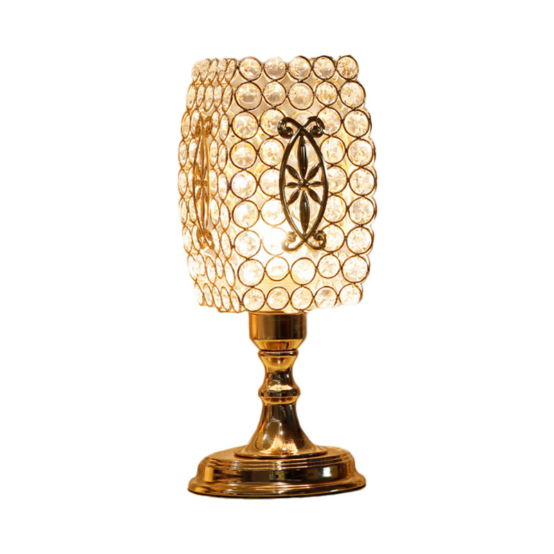 Gold Geometry Reading Light with Grid/Dot Design Modernist 1-Light Crystal Encrusted Nightstand Lamp for Bedside Clearhalo 'Lamps' 'Table Lamps' Lighting' 1907189