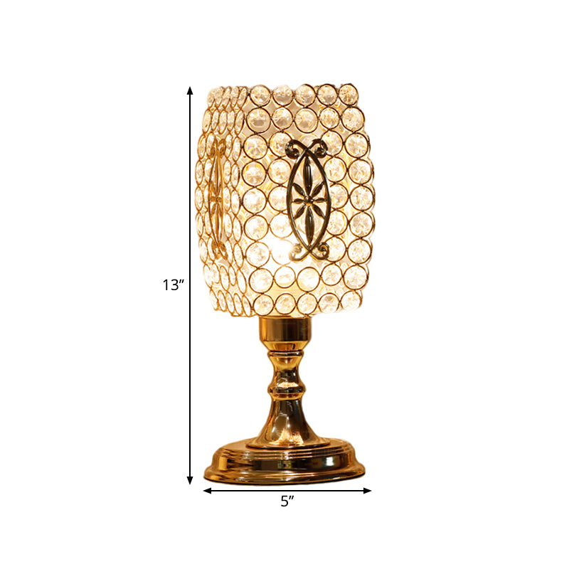 Gold Geometry Reading Light with Grid/Dot Design Modernist 1-Light Crystal Encrusted Nightstand Lamp for Bedside Clearhalo 'Lamps' 'Table Lamps' Lighting' 1907190