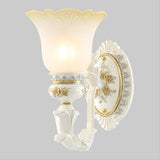 Rustic Blossom Shape Wall Mount Light Single Bulb Frosted Glass Wall Sconce with Carving Design in White Clearhalo 'Wall Lamps & Sconces' 'Wall Lights' Lighting' 1907322