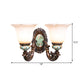 Frosted Glass Brown Wall Light Ridged Bell 1/2-Bulb Rural Wall Sconce Lighting for Guest Room Clearhalo 'Wall Lamps & Sconces' 'Wall Lights' Lighting' 1907369