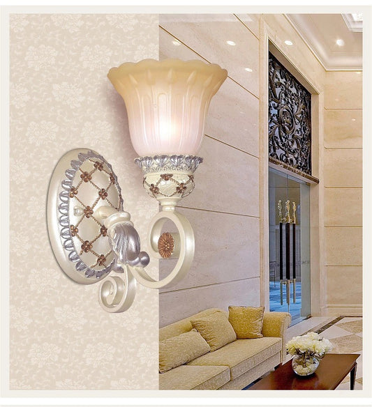 French Country Blossom Wall Sconce 1/2-Light Opaline Glass Wall Lighting Idea with Swirl Arm in Gold 1.0 Gold Clearhalo 'Modern wall lights' 'Modern' 'Wall Lamps & Sconces' 'Wall Lights' Lighting' 1907370