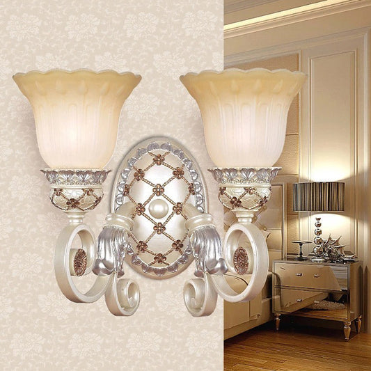 French Country Blossom Wall Sconce 1/2-Light Opaline Glass Wall Lighting Idea with Swirl Arm in Gold Clearhalo 'Modern wall lights' 'Modern' 'Wall Lamps & Sconces' 'Wall Lights' Lighting' 1907376