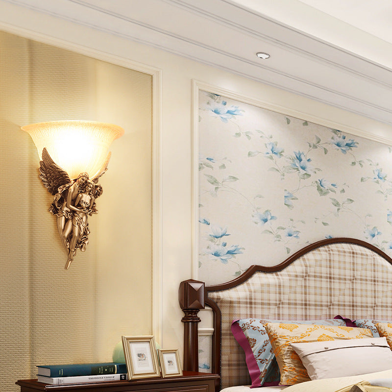 Single Head Sconce Light Farmhouse Bowl-Like Milky Glass Wall Mounted Lamp with Angle Decor in Gold Gold Clearhalo 'Wall Lamps & Sconces' 'Wall Lights' Lighting' 1907381