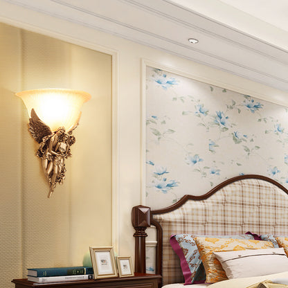 Single Head Sconce Light Farmhouse Bowl-Like Milky Glass Wall Mounted Lamp with Angle Decor in Gold Gold Clearhalo 'Wall Lamps & Sconces' 'Wall Lights' Lighting' 1907381