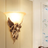 Single Head Sconce Light Farmhouse Bowl-Like Milky Glass Wall Mounted Lamp with Angle Decor in Gold Clearhalo 'Wall Lamps & Sconces' 'Wall Lights' Lighting' 1907382