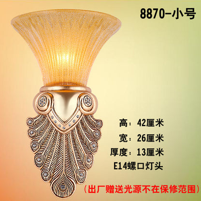 Inverted Bell Bedroom Wall Light Warehouse Opal Fluted Glass 1-Bulb Gold Wall Sconce Lighting with Peacock Feather Design, 10"/13" Wide Gold 10" Clearhalo 'Wall Lamps & Sconces' 'Wall Lights' Lighting' 1907392