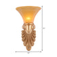 Inverted Bell Bedroom Wall Light Warehouse Opal Fluted Glass 1-Bulb Gold Wall Sconce Lighting with Peacock Feather Design, 10"/13" Wide Clearhalo 'Wall Lamps & Sconces' 'Wall Lights' Lighting' 1907397