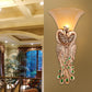 Single Head Wall Sconce Countryside Inverted Cone Amber Fluted Glass Wall Mounted Lamp with Peacock Decor in Gold Clearhalo 'Wall Lamps & Sconces' 'Wall Lights' Lighting' 1907428