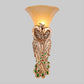 Single Head Wall Sconce Countryside Inverted Cone Amber Fluted Glass Wall Mounted Lamp with Peacock Decor in Gold Clearhalo 'Wall Lamps & Sconces' 'Wall Lights' Lighting' 1907431