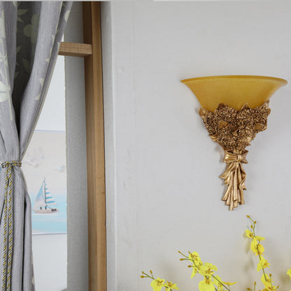 Vintage Wide Bell Wall Mounted Lamp 1 Light Amber/Milky Glass Bouquet Wall Lighting Fixture in Gold/Multi-Color Gold Clearhalo 'Wall Lamps & Sconces' 'Wall Lights' Lighting' 1907483