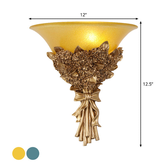 Vintage Wide Bell Wall Mounted Lamp 1 Light Amber/Milky Glass Bouquet Wall Lighting Fixture in Gold/Multi-Color Clearhalo 'Wall Lamps & Sconces' 'Wall Lights' Lighting' 1907487