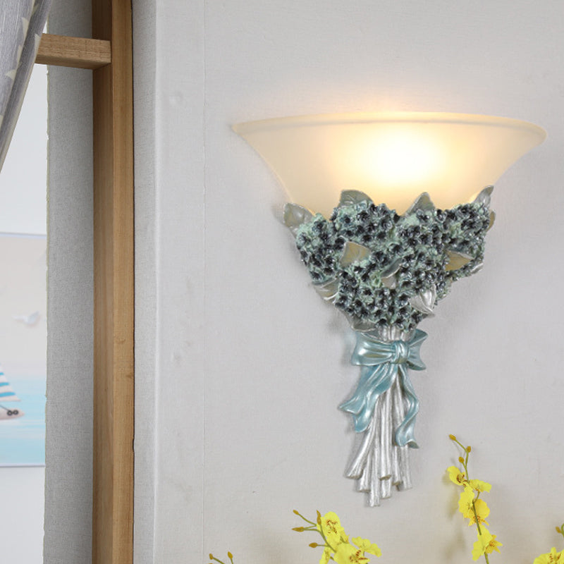 Vintage Wide Bell Wall Mounted Lamp 1 Light Amber/Milky Glass Bouquet Wall Lighting Fixture in Gold/Multi-Color Clearhalo 'Wall Lamps & Sconces' 'Wall Lights' Lighting' 1907488