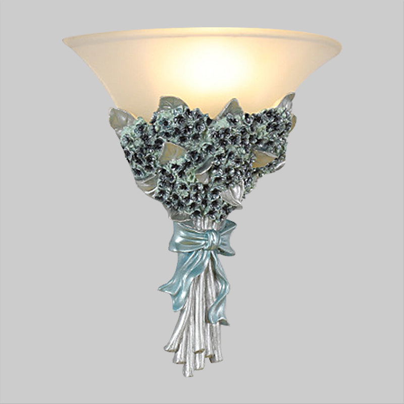 Vintage Wide Bell Wall Mounted Lamp 1 Light Amber/Milky Glass Bouquet Wall Lighting Fixture in Gold/Multi-Color Clearhalo 'Wall Lamps & Sconces' 'Wall Lights' Lighting' 1907491