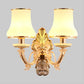 2 Heads Tapered Sconce Light Rural Gold Milky Glass Wall Mounted Lighting with Crystal Ball Droplet Clearhalo 'Wall Lamps & Sconces' 'Wall Lights' Lighting' 1907538