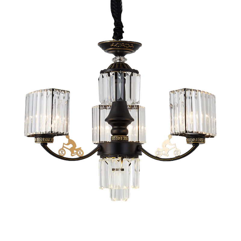 Contemporary 3/6 Heads Ceiling Light Black Cuboid Chandelier Lighting Fixture with Clear Crystal Shade Clearhalo 'Ceiling Lights' 'Chandeliers' 'Modern Chandeliers' 'Modern' Lighting' 1907563