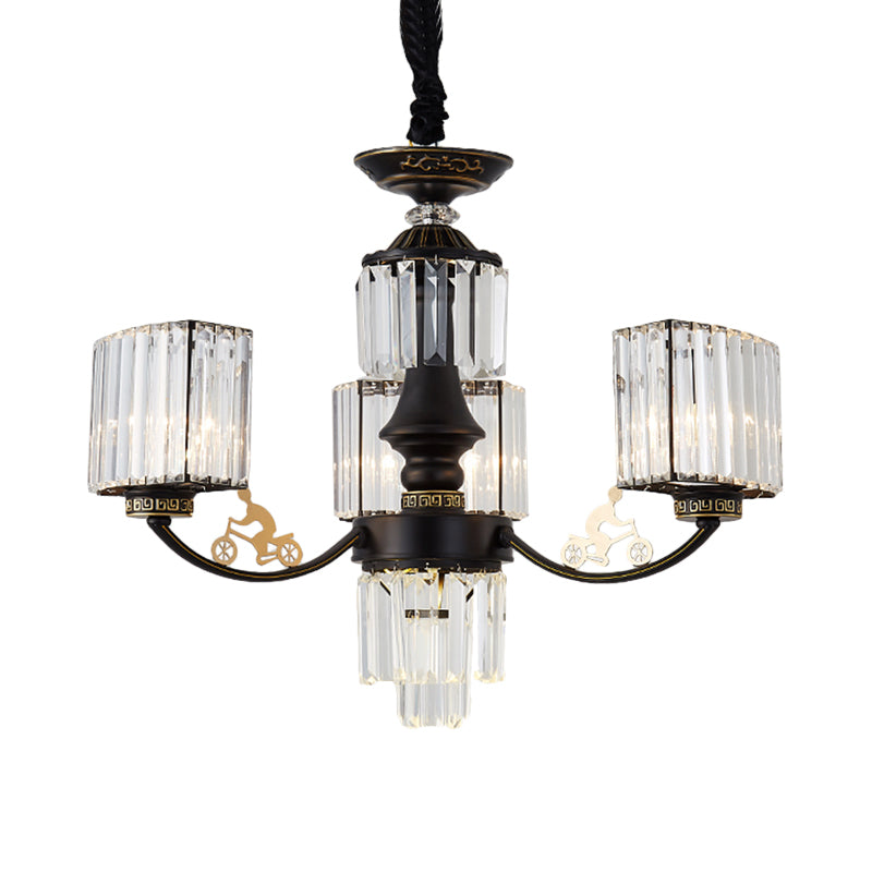 Contemporary 3/6 Heads Ceiling Light Black Cuboid Chandelier Lighting Fixture with Clear Crystal Shade Clearhalo 'Ceiling Lights' 'Chandeliers' 'Modern Chandeliers' 'Modern' Lighting' 1907563