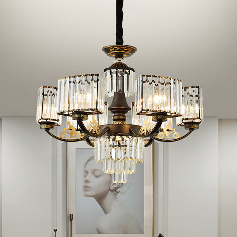 Contemporary 3/6 Heads Ceiling Light Black Cuboid Chandelier Lighting Fixture with Clear Crystal Shade Clearhalo 'Ceiling Lights' 'Chandeliers' 'Modern Chandeliers' 'Modern' Lighting' 1907566
