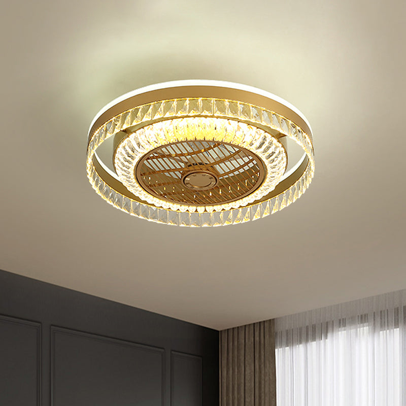 Round Living Room Ceiling Fan Lamp Crystal Block LED Modernist 4 Blades Semi Flush Light in Gold, 23.5" W Clearhalo 'Ceiling Fans with Lights' 'Ceiling Fans' 'Modern Ceiling Fans' 'Modern' Lighting' 1907621