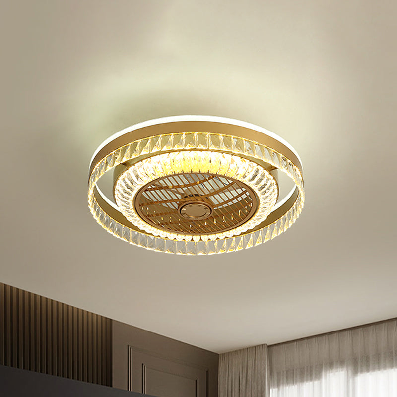 Round Living Room Ceiling Fan Lamp Crystal Block LED Modernist 4 Blades Semi Flush Light in Gold, 23.5" W Clearhalo 'Ceiling Fans with Lights' 'Ceiling Fans' 'Modern Ceiling Fans' 'Modern' Lighting' 1907622