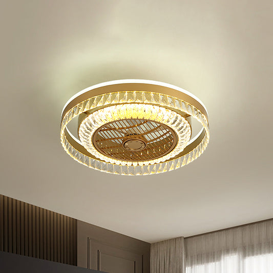 Round Living Room Ceiling Fan Lamp Crystal Block LED Modernist 4 Blades Semi Flush Light in Gold, 23.5" W Clearhalo 'Ceiling Fans with Lights' 'Ceiling Fans' 'Modern Ceiling Fans' 'Modern' Lighting' 1907622