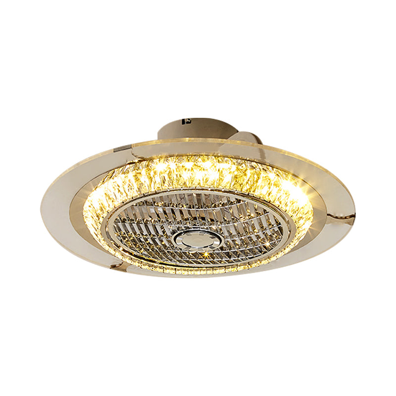 23.5" W Circle Semi Flush Light Fixture Simplicity Beveled Crystal LED Chrome Hanging Fan Lighting Clearhalo 'Ceiling Fans with Lights' 'Ceiling Fans' 'Modern Ceiling Fans' 'Modern' Lighting' 1907637