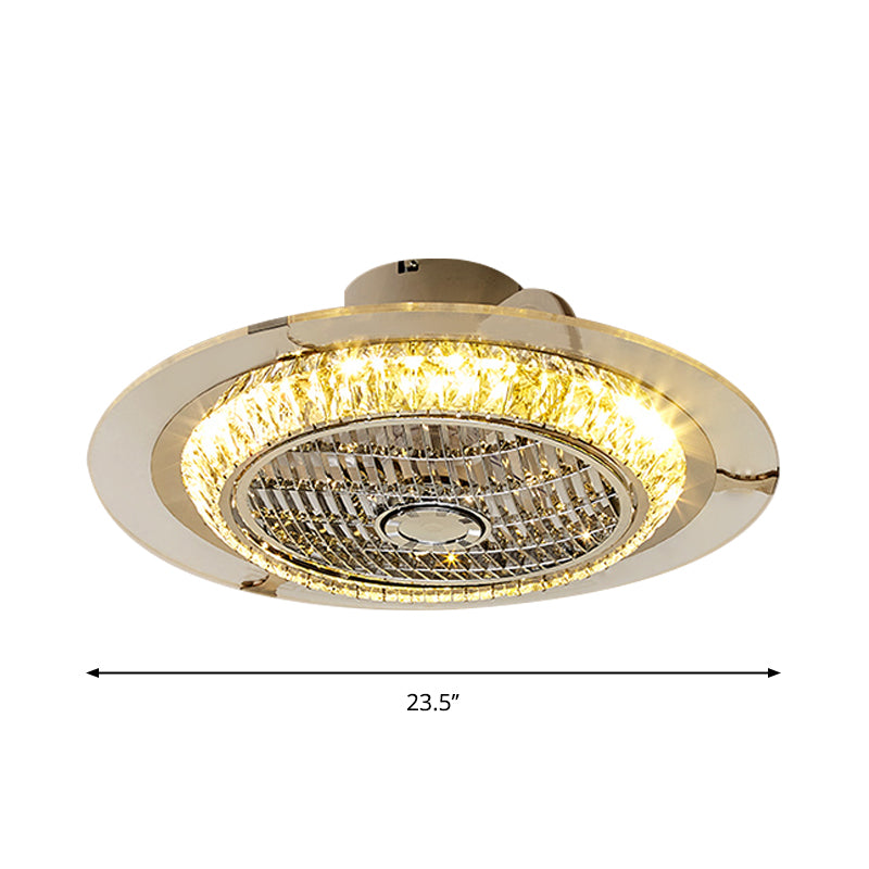 23.5" W Circle Semi Flush Light Fixture Simplicity Beveled Crystal LED Chrome Hanging Fan Lighting Clearhalo 'Ceiling Fans with Lights' 'Ceiling Fans' 'Modern Ceiling Fans' 'Modern' Lighting' 1907638