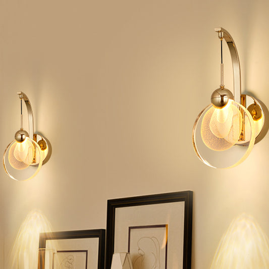 LED Great Room Wall Mount Light Modern Gold Wall Lighting Ideas with Round Crystal Shade Clearhalo 'Cast Iron' 'Glass' 'Industrial' 'Modern wall lights' 'Modern' 'Tiffany' 'Traditional wall lights' 'Wall Lamps & Sconces' 'Wall Lights' Lighting' 1907658