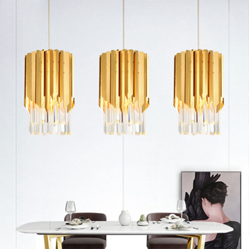 Cylindrical Ceiling Lamp Minimalist Crystal Prisms 1 Light Restaurant Suspension Pendant in Gold Gold Clearhalo 'Ceiling Lights' 'Modern Pendants' 'Modern' 'Pendant Lights' 'Pendants' Lighting' 1907670