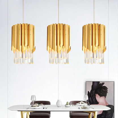 Cylindrical Ceiling Lamp Minimalist Crystal Prisms 1 Light Restaurant Suspension Pendant in Gold Gold Clearhalo 'Ceiling Lights' 'Modern Pendants' 'Modern' 'Pendant Lights' 'Pendants' Lighting' 1907670