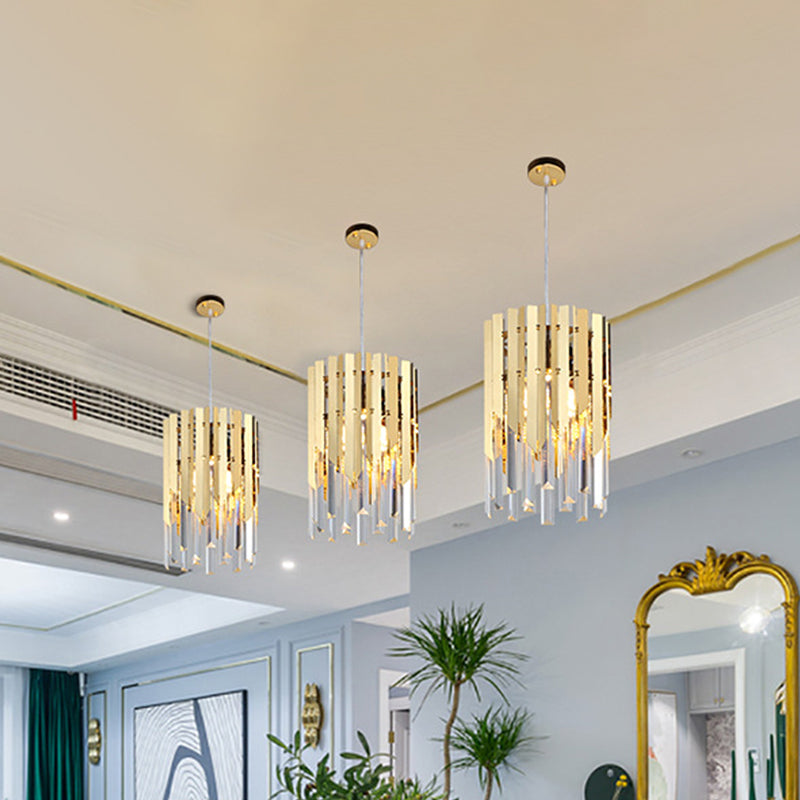 Cylindrical Ceiling Lamp Minimalist Crystal Prisms 1 Light Restaurant Suspension Pendant in Gold Clearhalo 'Ceiling Lights' 'Modern Pendants' 'Modern' 'Pendant Lights' 'Pendants' Lighting' 1907671