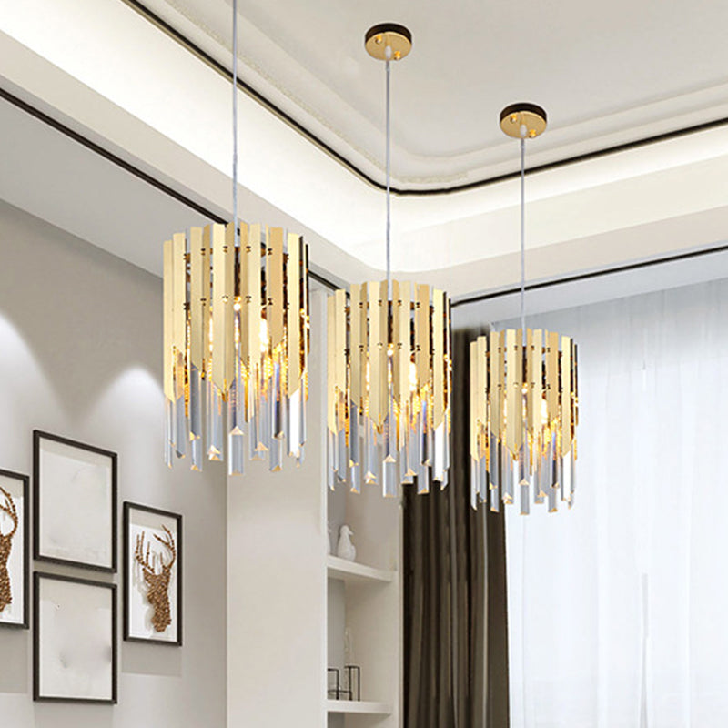 Cylindrical Ceiling Lamp Minimalist Crystal Prisms 1 Light Restaurant Suspension Pendant in Gold Clearhalo 'Ceiling Lights' 'Modern Pendants' 'Modern' 'Pendant Lights' 'Pendants' Lighting' 1907672
