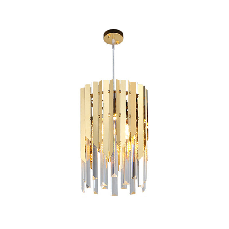 Cylindrical Ceiling Lamp Minimalist Crystal Prisms 1 Light Restaurant Suspension Pendant in Gold Clearhalo 'Ceiling Lights' 'Modern Pendants' 'Modern' 'Pendant Lights' 'Pendants' Lighting' 1907673