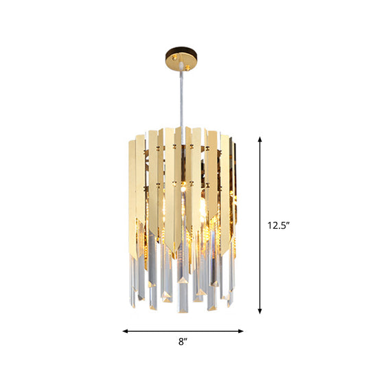 Cylindrical Ceiling Lamp Minimalist Crystal Prisms 1 Light Restaurant Suspension Pendant in Gold Clearhalo 'Ceiling Lights' 'Modern Pendants' 'Modern' 'Pendant Lights' 'Pendants' Lighting' 1907674