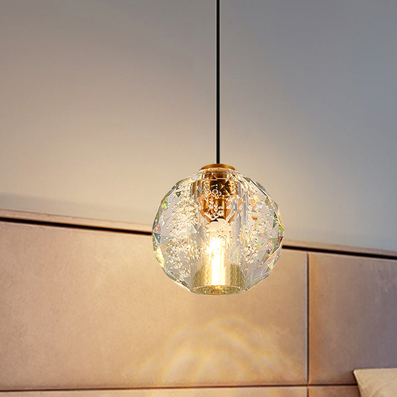 Simplicity Sphere Pendant Light Crystal Ball 1 Bulb Bedroom Suspended Lighting Fixture in Gold Clearhalo 'Ceiling Lights' 'Modern Pendants' 'Modern' 'Pendant Lights' 'Pendants' Lighting' 1907676