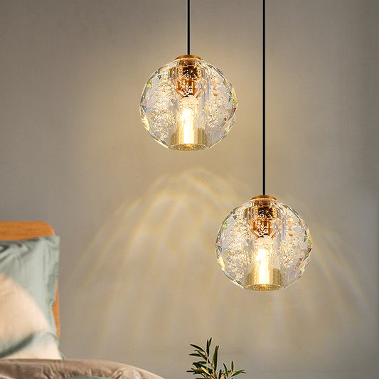 Simplicity Sphere Pendant Light Crystal Ball 1 Bulb Bedroom Suspended Lighting Fixture in Gold Clearhalo 'Ceiling Lights' 'Modern Pendants' 'Modern' 'Pendant Lights' 'Pendants' Lighting' 1907677