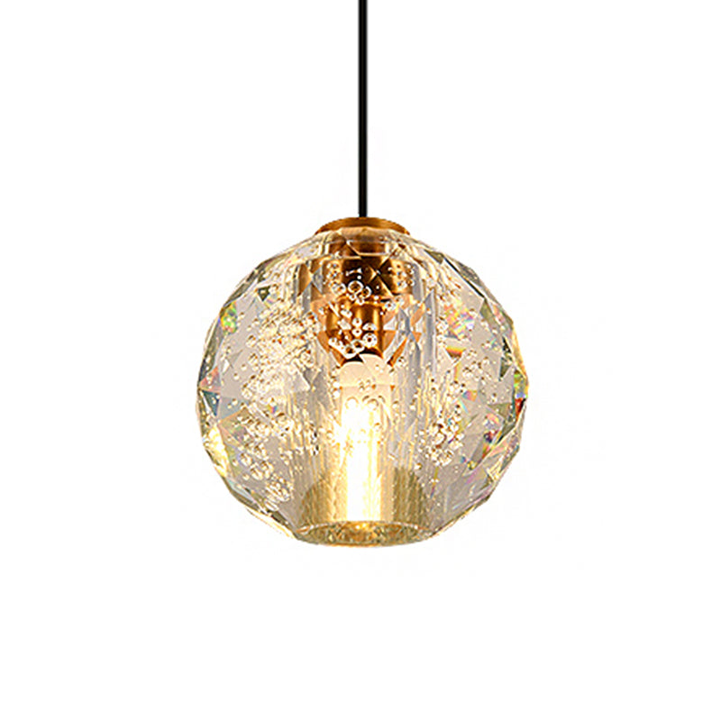 Simplicity Sphere Pendant Light Crystal Ball 1 Bulb Bedroom Suspended Lighting Fixture in Gold Clearhalo 'Ceiling Lights' 'Modern Pendants' 'Modern' 'Pendant Lights' 'Pendants' Lighting' 1907678