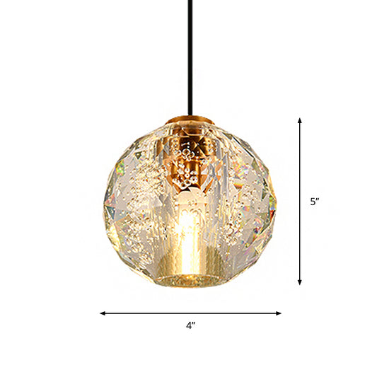 Simplicity Sphere Pendant Light Crystal Ball 1 Bulb Bedroom Suspended Lighting Fixture in Gold Clearhalo 'Ceiling Lights' 'Modern Pendants' 'Modern' 'Pendant Lights' 'Pendants' Lighting' 1907679