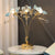 3 Bulbs Gold Ball Desk Lamp Modern Faceted Crystal Nightstand Light with Ceramic Flower Design Blue Clearhalo 'Lamps' 'Table Lamps' Lighting' 1907685