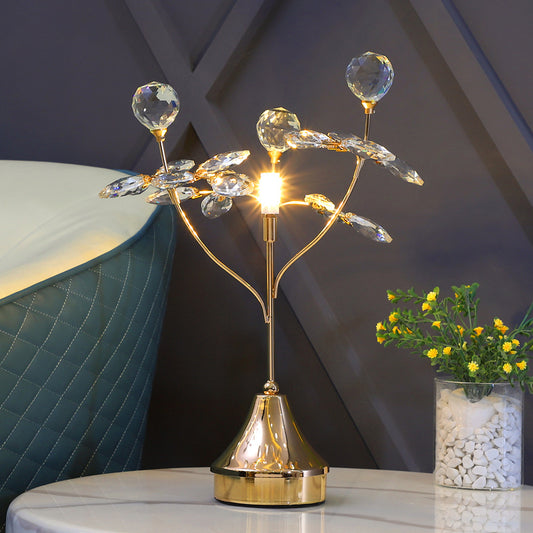 Faceted Crystal Ball and Leaf Night Lamp Modernist Single Head Table Light in Gold Gold Clearhalo 'Lamps' 'Table Lamps' Lighting' 1907689